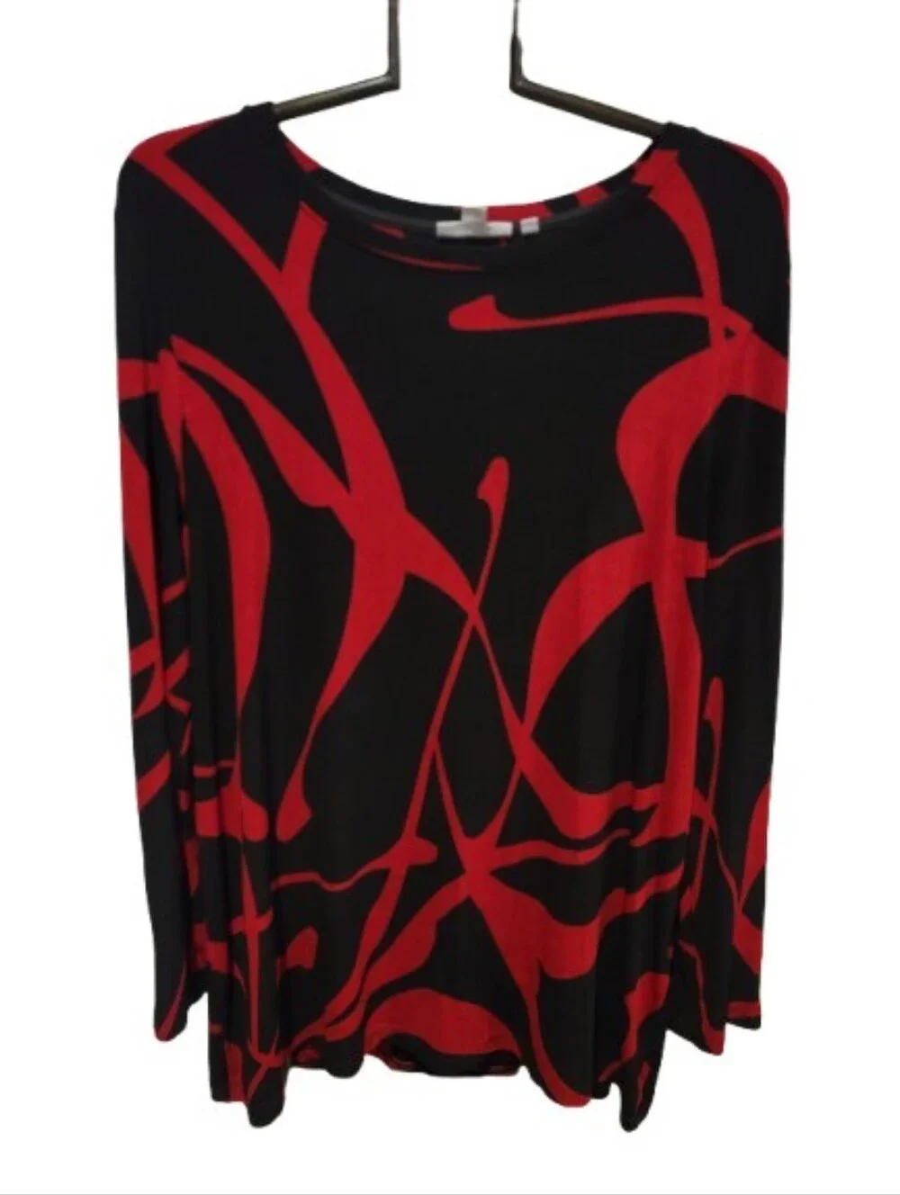 Chico's Black Top with Bold Red Abstract Print XL - Picture 3 of 11